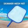 cleaning the water of a swimming pool with a leaf skimmer mounted in telescopic pole 