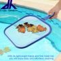 cleaning the water of a swimming pool with a leaf skimmer mounted in telescopic pole 