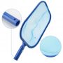 cleaning the water of a swimming pool with a leaf skimmer mounted in telescopic pole 