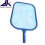 cleaning the water of a swimming pool with a leaf skimmer mounted in telescopic pole 
